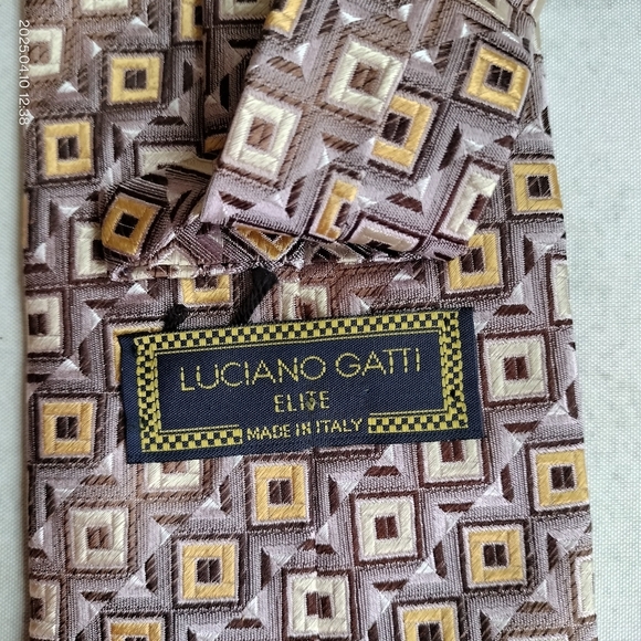 Luciano Gatti Elite Geometric Patterned Tie Necktie Silk Lilac Brown Gold Formal - Picture 3 of 10